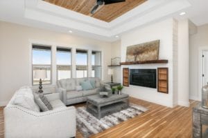 Living room with an open floor plan Billings MT. A single family home in a new community that is safe, secure and family friendly.